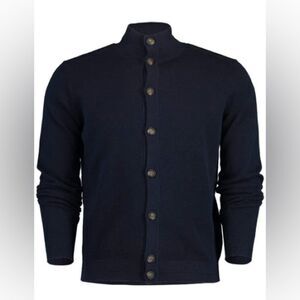 eleventy PIQUE BUTTON DOWN BOMBER Cardigan Navy